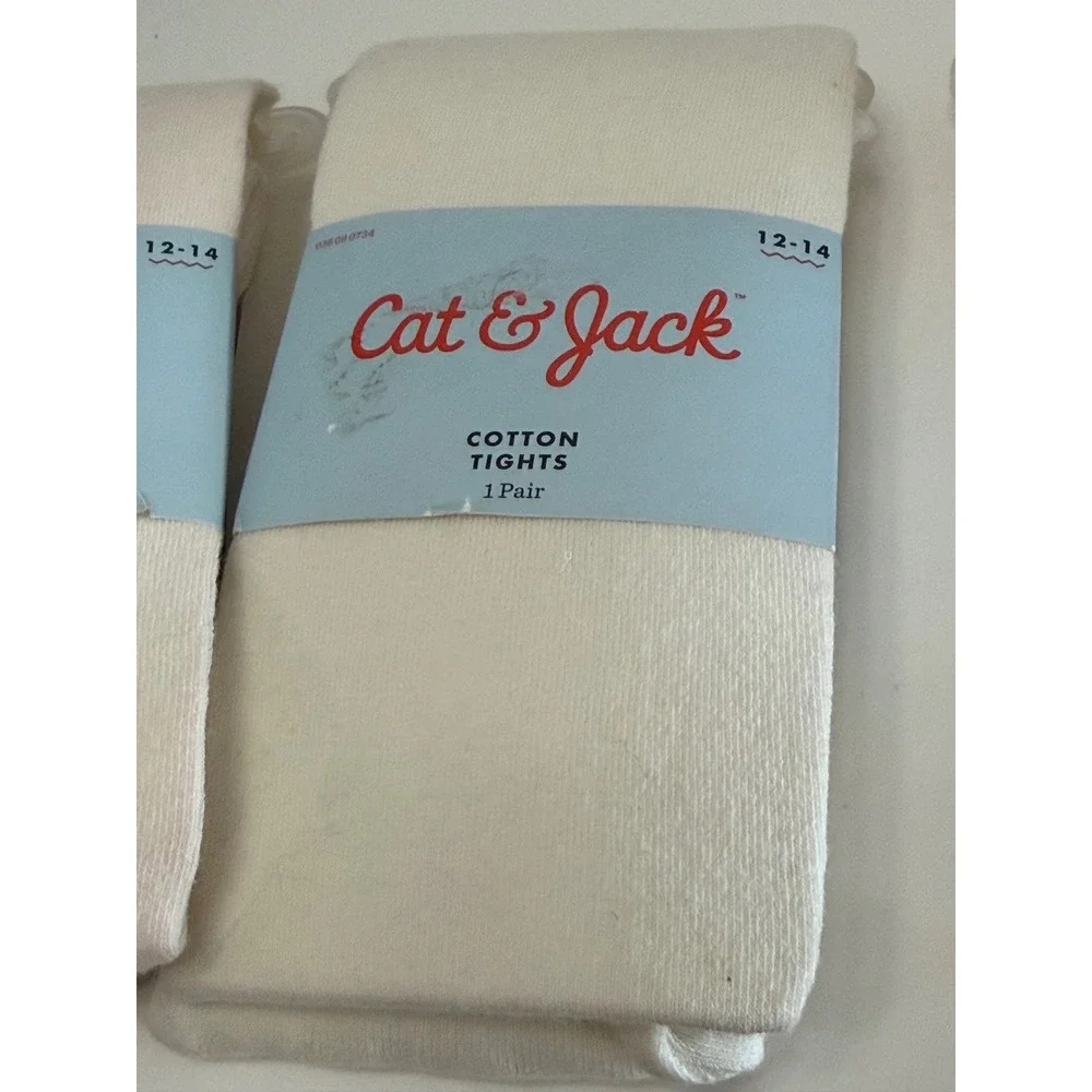 Cat & Jack Girls Tights Lot of 3 Cotton Sweater Off White Cream Size 12-14 Dirty